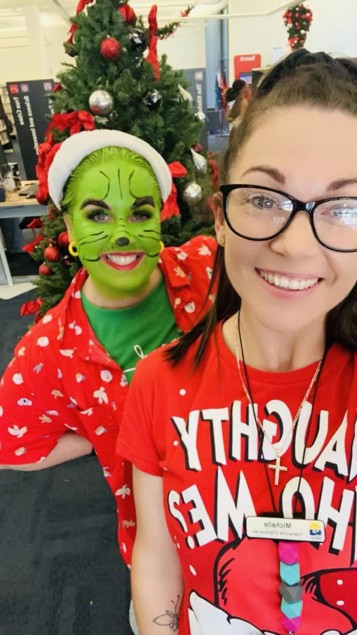 Zoey has some festive fun at work